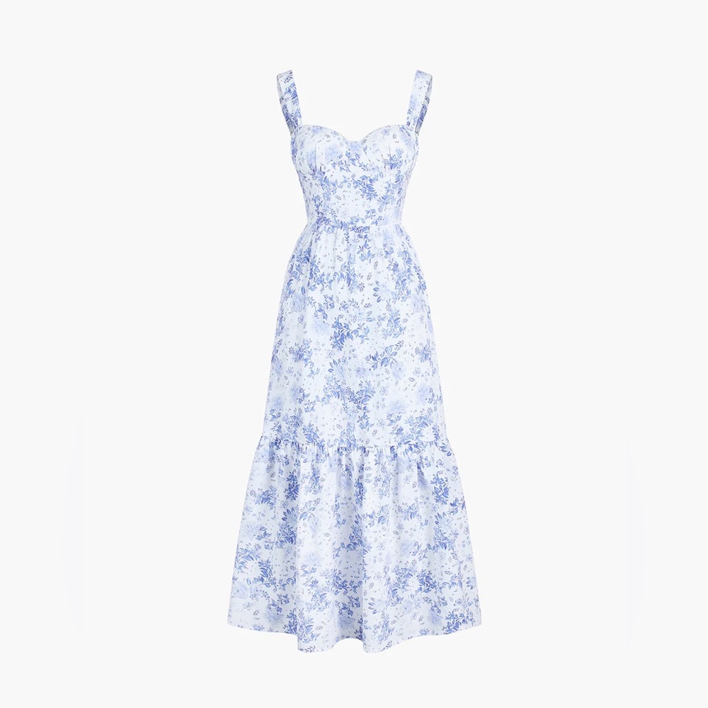 Commense Forget Me Not Floral Pockets Zippered Long Dress